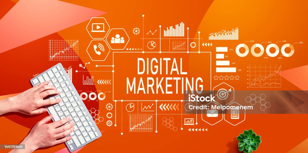 Digital marketing with person using a computer keyboard